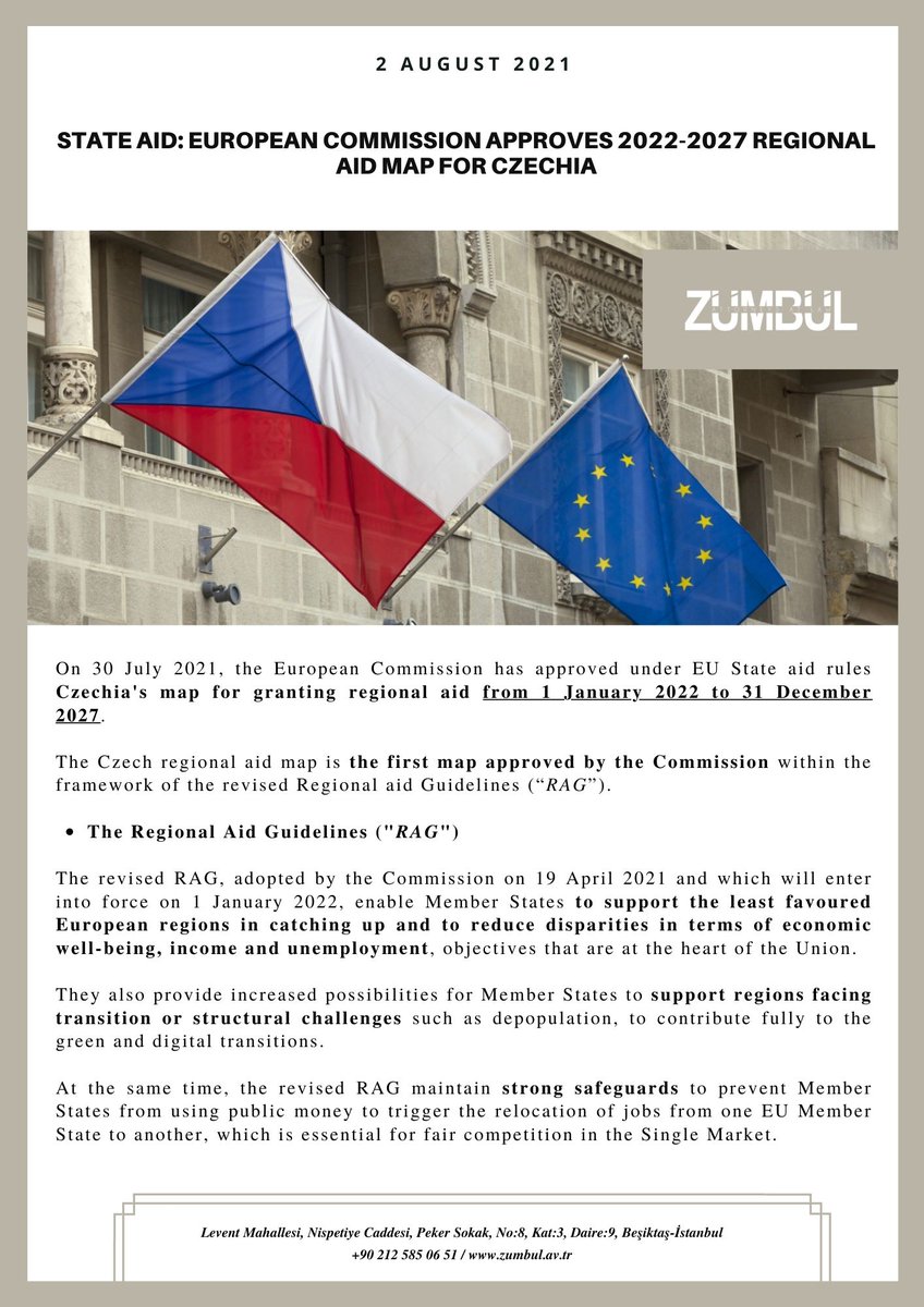 AtZumbul's tweet photo. STATE AID: EUROPEAN COMMISSION APPROVES 2022-2027 REGIONAL AID MAP FOR CZECHIA
#eu #europeancommission #stateaid #czechiamap #regionalaid #competition #competitionrules #stateaidrules #regionalaidguidelines #RAG #investment #stateaidrules #competitionlaw #TFEU #advocacy https://t.co/MQucDSJUS8