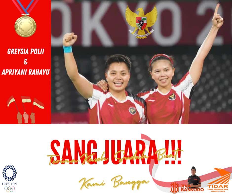 Terima kasih Greysia Polii &amp; Apriani Rahayu

Sudah buat kami semua bangga.

#TIDARJAKTIM