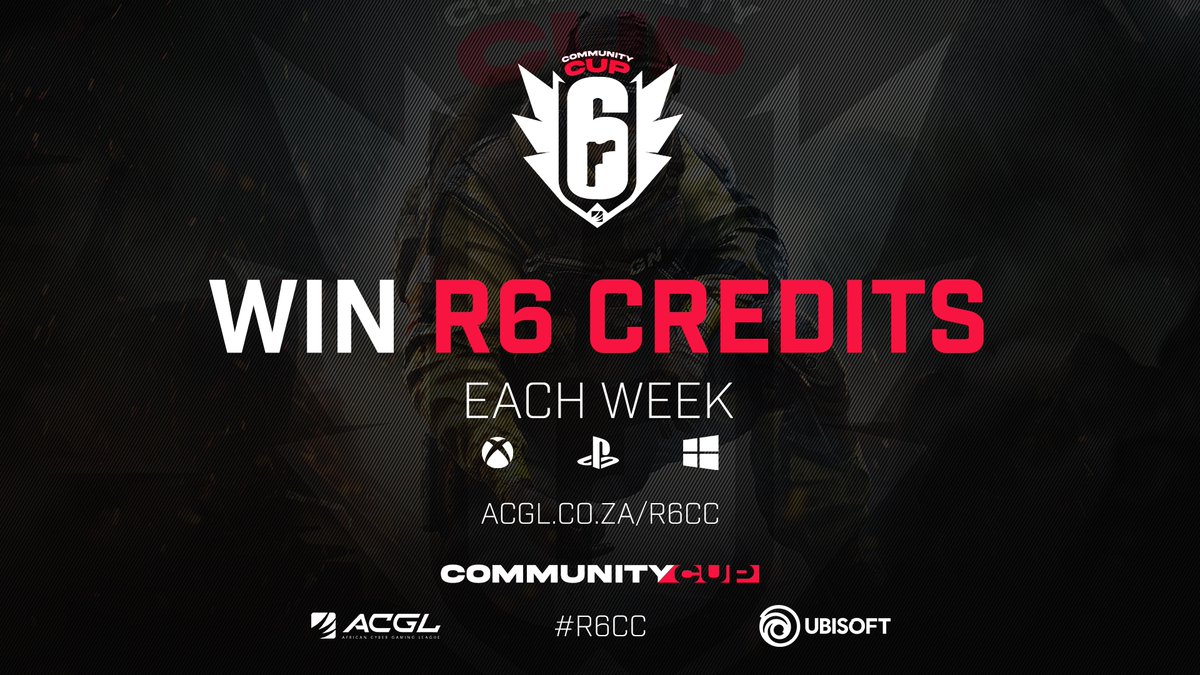 📢 In partnership with <a href="/Ubisoft/">Ubisoft</a>, we have #RainbowSixSiege credits up for grabs in each of our weekly cups across all three platforms!

🖥 Details here: bit.ly/2Vf4sl1

📝 Register and compete for free.

#R6CC #R6ZA #R6Africa #SAesports #EsportsZA #esports #AfricanEsports