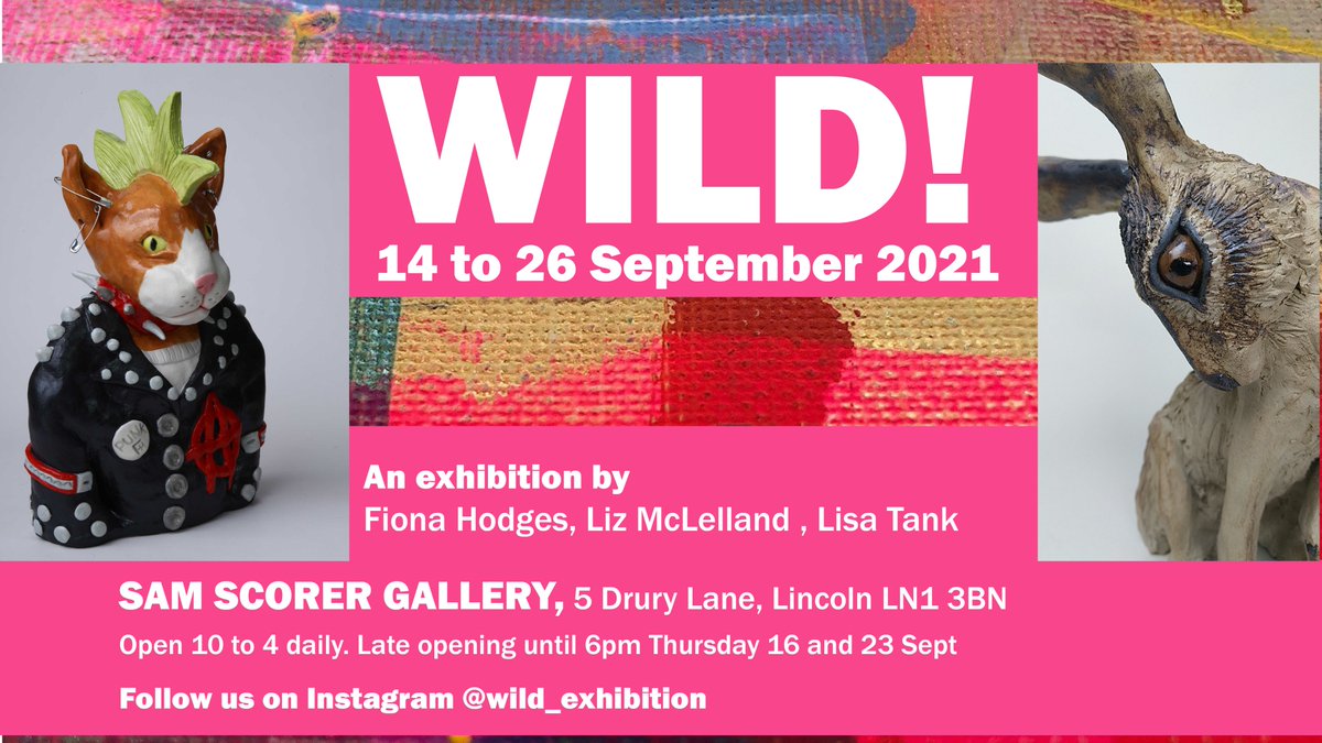 I'm still madly preparing for my exhibition at Sam Scorer Gallery in September. More sculptures and paintings to finish. The punk cat on the left of the image is mine. This week I'll be working on Andy Warhowl, Pawdrey Hepburn etc. The hare is by Liz McLelland #LincsArtCraftHour