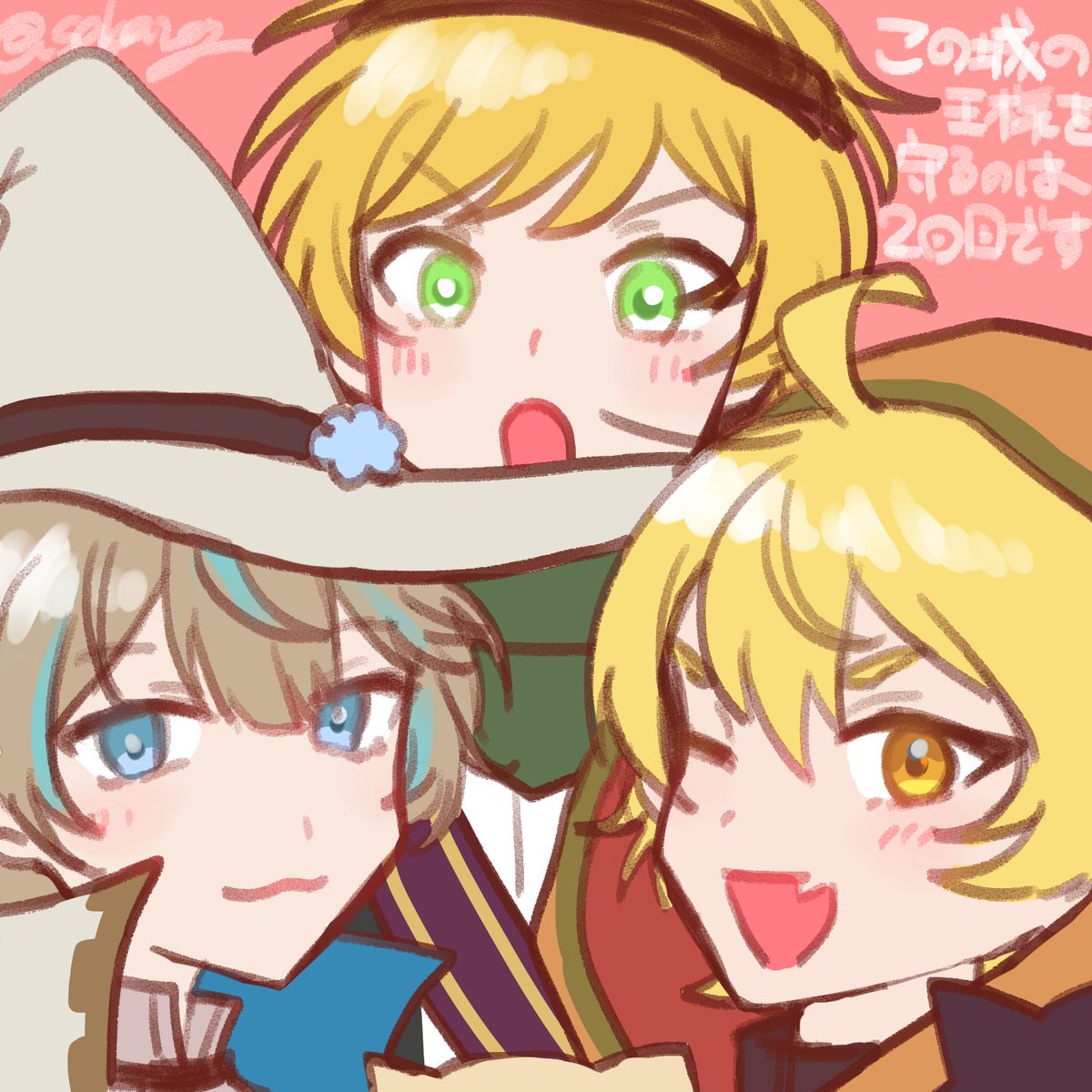 multiple boys blonde hair 3boys green eyes male focus blue eyes hat  illustration images