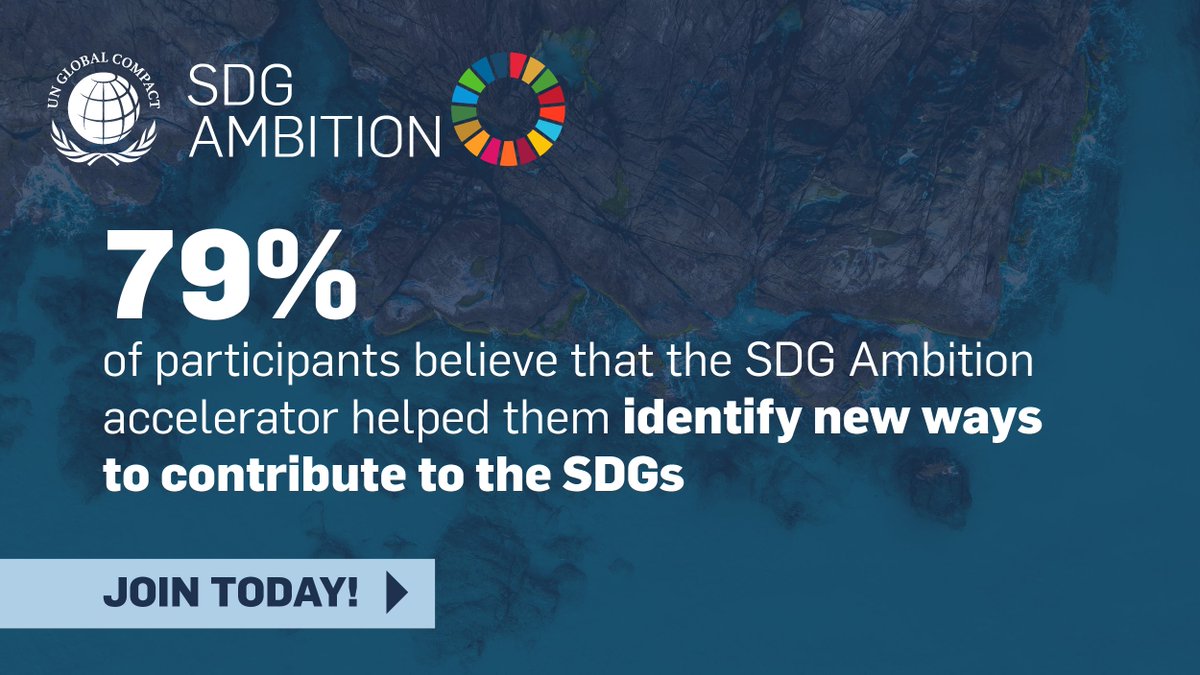globalcompact's tweet photo. 79% of companies that participated in SDG Ambition believe that the 6-month accelerator programme helped them identify new ways to contribute to the #GlobalGoals.

Learn how your company can step up action: https://t.co/ruMYAQcfFA https://t.co/J2LDLfQv3h
