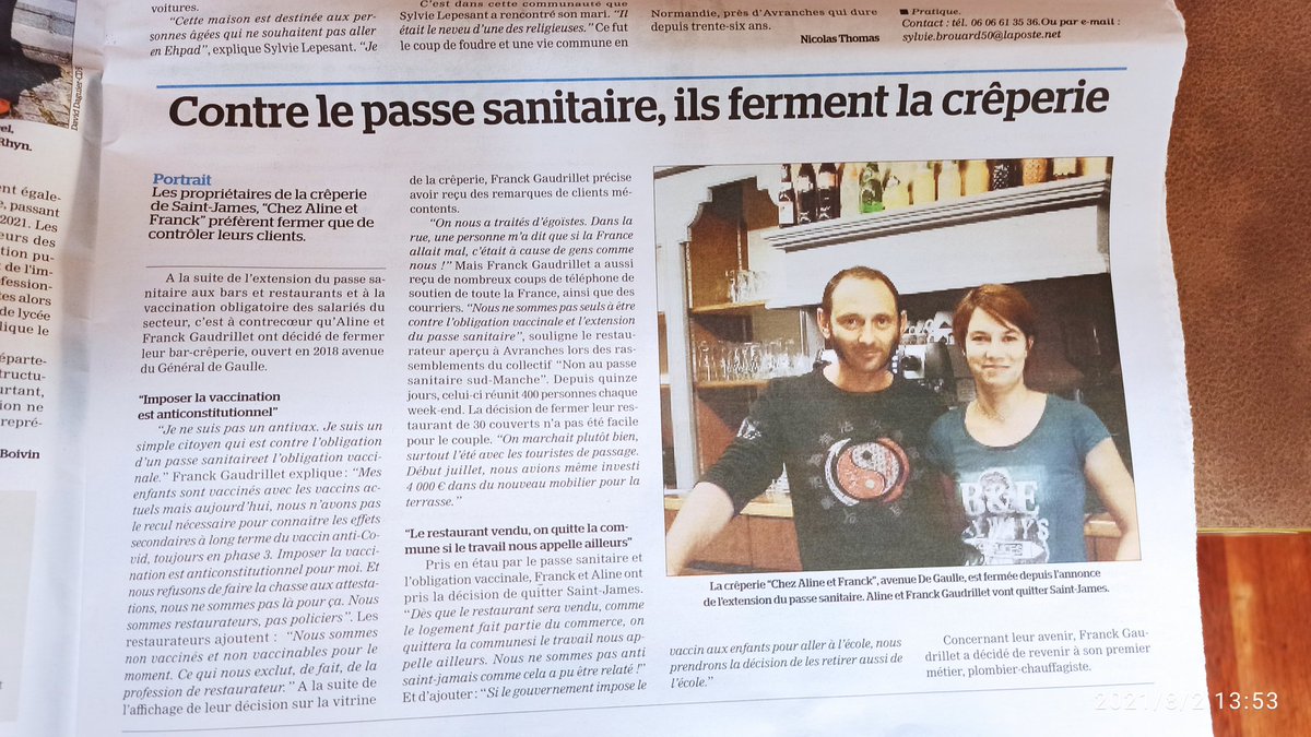 GerardBondeau's tweet photo. 🔴 COURAGEUX RESTAURATEURS
A ST JAMES. Manche Sud. dpt 50.
👉 Ils ferment la crêperie 
👉 Et Manifestent chaque semaine à Avranches ! https://t.co/zO2sE5s1oc