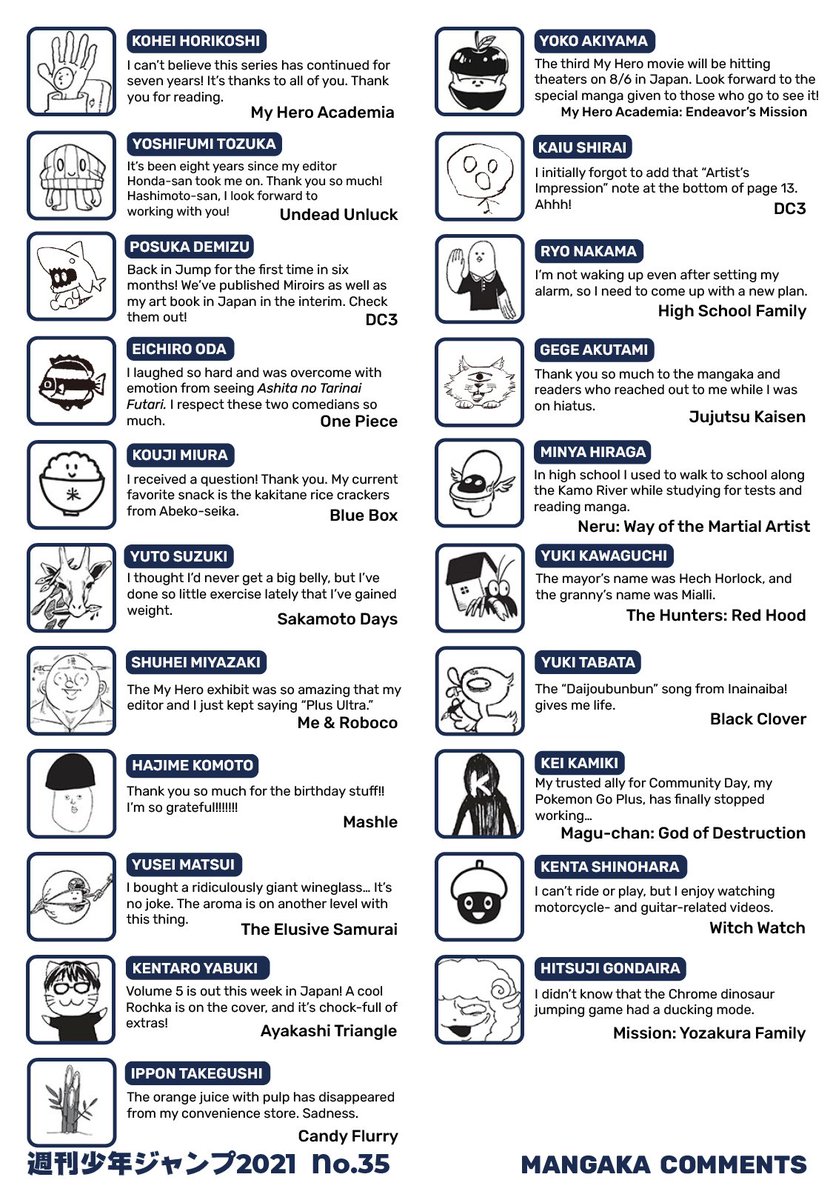 Shonen Jump News Unofficial Weekly Shonen Jump Issue 35 21 Author Comments Via Josu Ke Viz Media Shonen Jump News Unofficial Weekly Shonen Jump Issue 35 21 Author Comments Via Josu Ke Viz Media