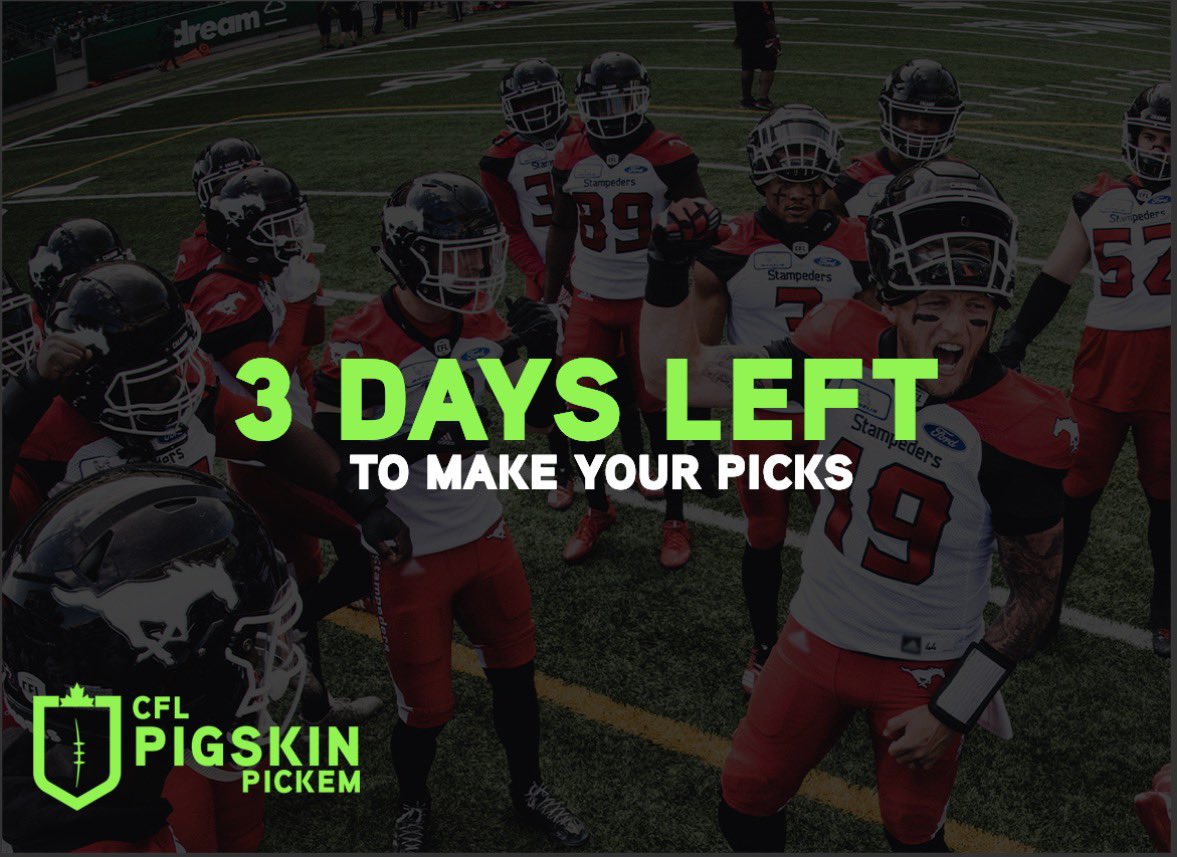 houndspaint's tweet image. There are just 3 days left to make your picks! 
cflpigskinpickem.com
 #CFLPool #CFLPickem #CFLPigSkinPickem #FootballPool #CFL #RiderNation #winnipegbluebombers #edmontonelks #bclions #calgarystampeders #hamiltontigercats #torontoargos #ottawaredblacks