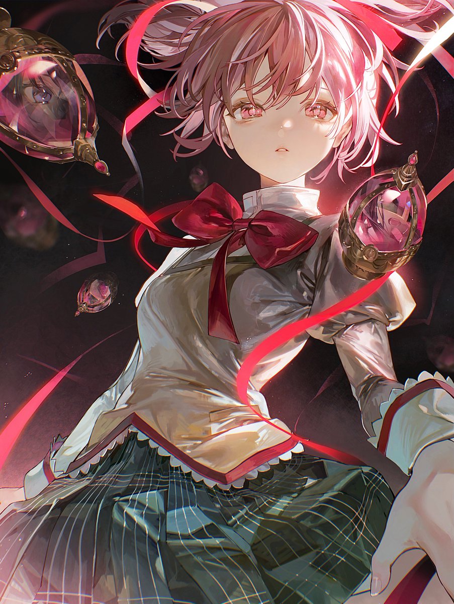 kaname madoka mitakihara school uniform 1girl skirt school uniform pink hair solo pink eyes  illustration images