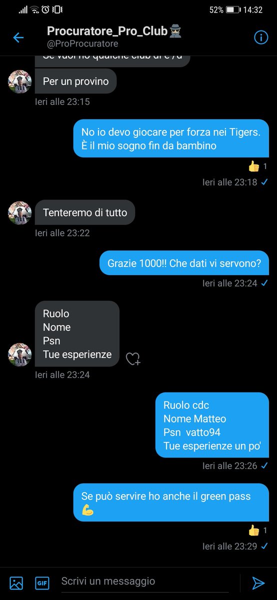 vetto95 (@vetto95) on Twitter photo Un grazie speciale a <a href="/ProProcuratore/">Procuratore_Pro_Club🕵🏼♂️</a> che dopo neanche un giorno è riuscito a farmi entrare nei Tigers!!! 🔝🔝 Un grazie speciale a <a href="/ProProcuratore/">Procuratore_Pro_Club🕵🏼♂️</a> che dopo neanche un giorno è riuscito a farmi entrare nei Tigers!!! 🔝🔝