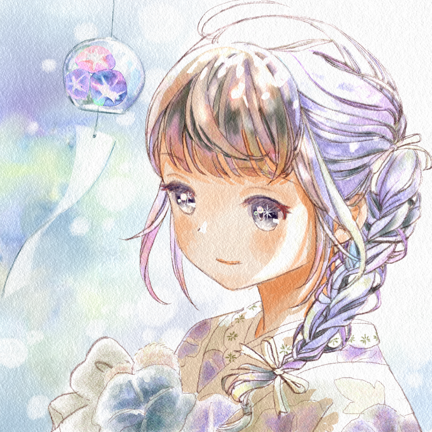 やっと完成致しました 2パターンです 絵 着物 風鈴 朝顔 夏 もんたろう 低浮上中のイラスト