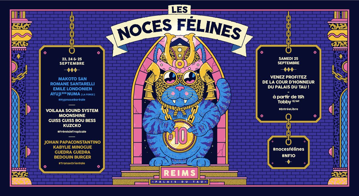 VeloursProd's tweet image. Les Noces Félines #10 sont de retour pour une dernière édition en septembre et toujours au #PalaisduTau !

➕ Toutes les infos : velours-prod.com/evenement/les-…
🎟️ Billetterie : bit.ly/376I7Zv

@VilledeReims #festival #concerts #nocesfelines #NF10