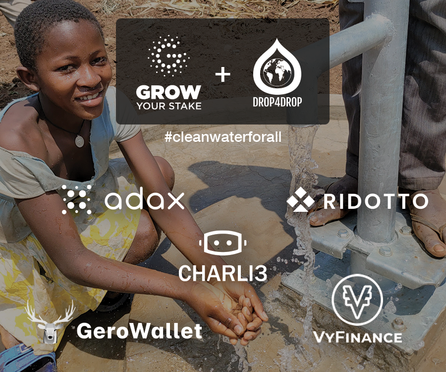 GrowYourStake's tweet photo. Very excited to announce the first collaboration of Cardano projects /dapps created in support of @GrowYourStake to build more wells for @drop4drop. 

Thanks to all of these projects!! #cleanwaterforall
@Oraclecharli3 @GeroWallet @adax_pro @VyFiOfficial 

https://t.co/bbbUuscqBX https://t.co/7T0S9VuWvu