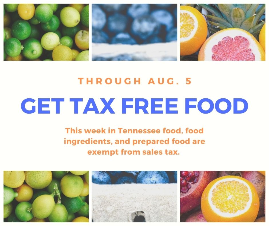 UnitedWaySumner's tweet image. This week, through Aug. 5, you can buy food without paying any sales tax in Tennessee. This includes food, food ingredients and prepared food. Also, food at restaurants and food trucks! To learn more visit tinyurl.com/27nkwa9p #LiveUnited #UnitedWaySumner #TaxFree