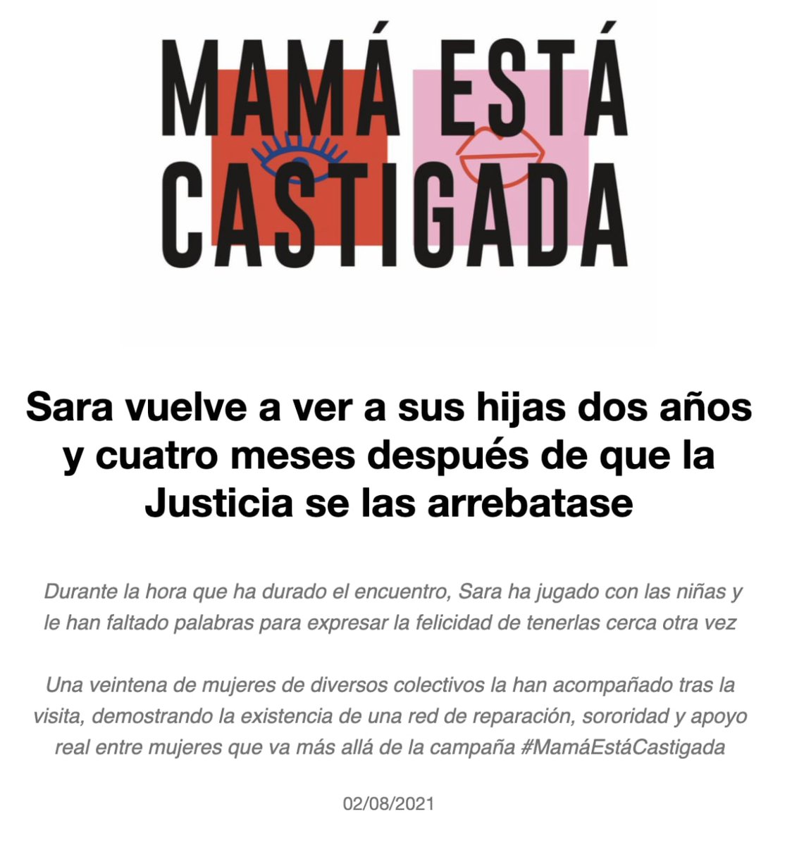 MCastigada's tweet photo. ❗️Sara vuelve a ver a sus hijas dos años y cuatro meses después de que la Justicia se las arrebatase❗️
Durante 1 hora han jugado y le han faltado palabras para expresar la felicidad de tenerlas cerca otra vez
#MamáEstáCastigada
📝 Nota de prensa: https://t.co/1Rb8y36Lra https://t.co/F0Etnd6tgD