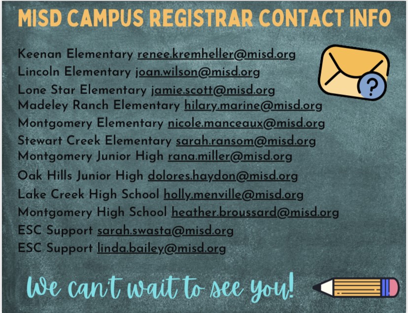 MontgomeryISD's tweet photo. Attention ALL MISD Parents! 
It's time to update your student(s) registration for the 2021-2022 school year! 
Follow this link https://t.co/SAyNdyFSGr... and the directions on these images before school resumes on August 12th.
#OnePathTogether #PathToPremier https://t.co/Oz4nAsl6ra