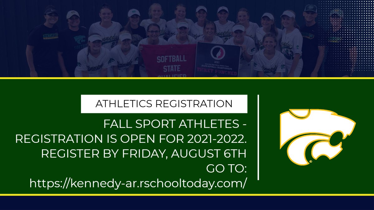 Fall Sport Athletes - get registered and cleared for practice this week! kennedy-ar.rschooltoday.com