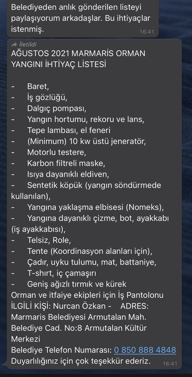 Güncel ihtiyaç listesi