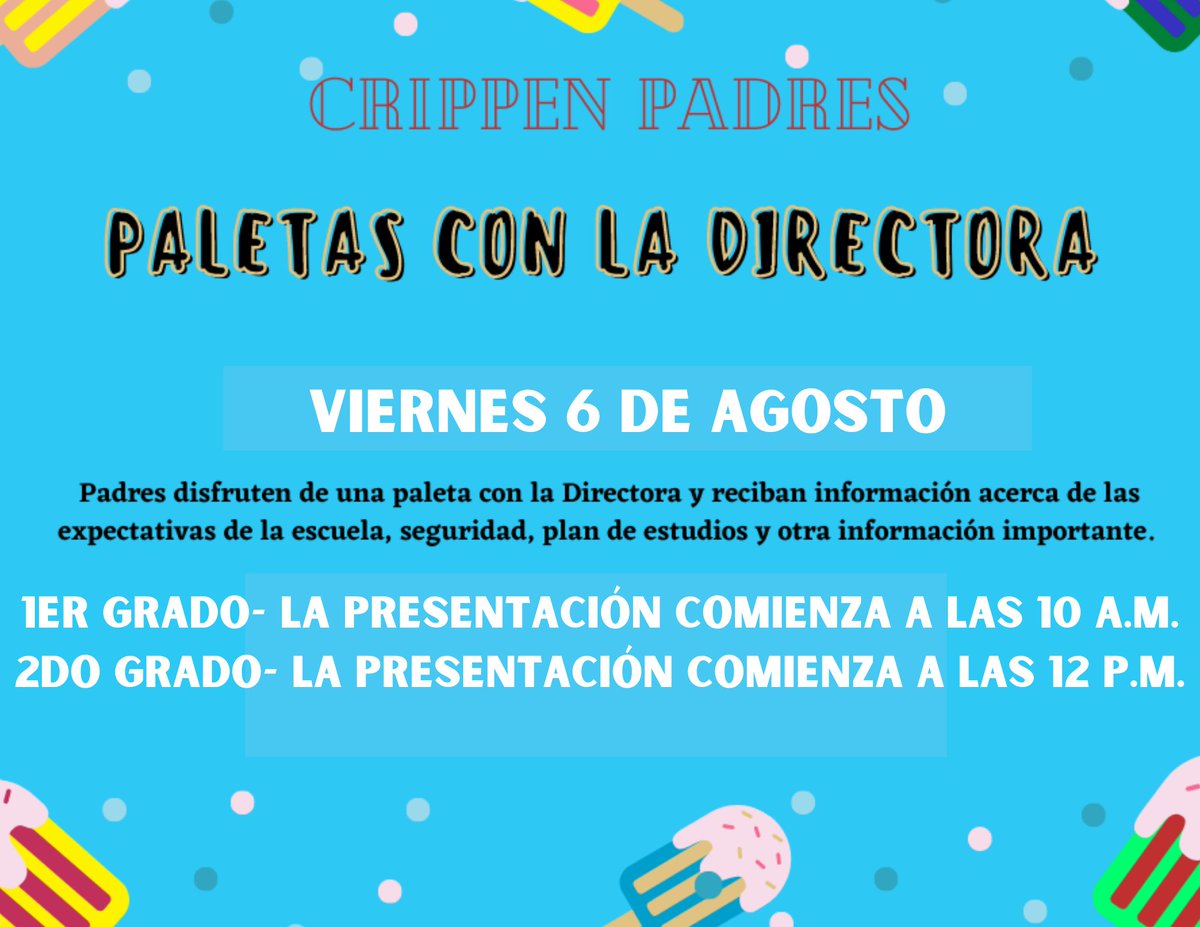 👩‍🚀👨‍🚀🚀Don't forget the Popsicles with the Principal for 1st and 2nd grade this week on Friday! 
Presentations will begin at the following times: 
1st Grade: 10 a.m.
2nd Grade: 12 p.m.