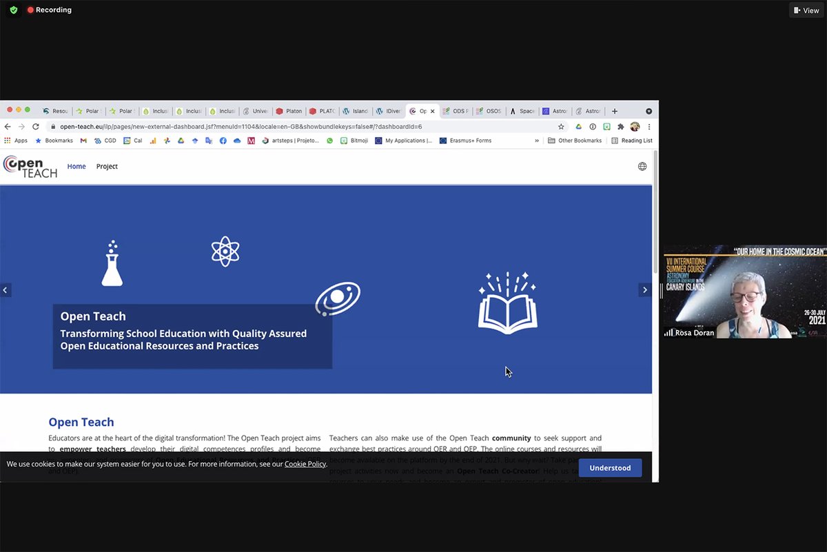 OpenTeachEU's tweet image. 📍Open Teach was on the spotlight at the Online Summer Course &quot;Astronomy Education Adventure in the Canary Islands 2021&quot; last Friday, 30th July. More than 70 teachers, from all over the world, discussed the importance of OERs in education.

#OpenTeachProject #OER #OEP