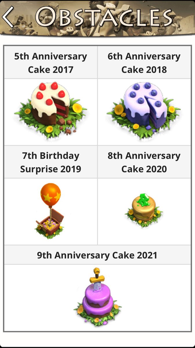 House Of Clashers On Twitter Anniversary Obstacles 2021 Cake Is Already Spawning Do You Have All Of Them Clashofclans Coc Https T Co 8wvpm5olac Twitter