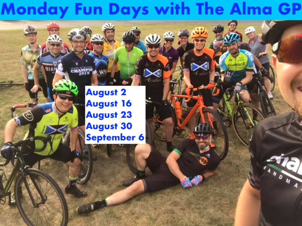 TheAlmaGP's tweet photo. MONDAY FUN DAYS START TODAY AT 6:30 P.M. because #cxiscoming at the #AlmaGPofCX!

Register now for the main event on September 11: https://t.co/2YhnKs5j4M

#cyclocross #flamingoprotips #minimontrose #sandups https://t.co/2fvjKsREFA