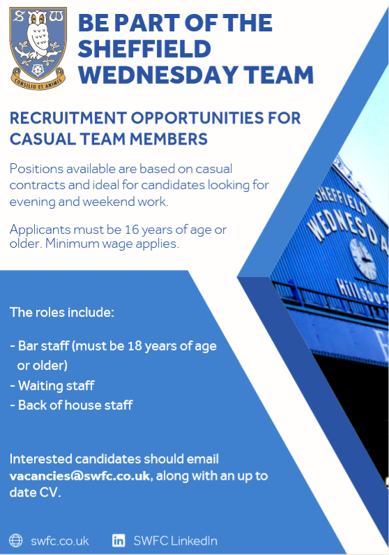🚨Come and work for <a href="/swfc/">Sheffield Wednesday</a>!🚨

#SWFC #SWFCEvents
