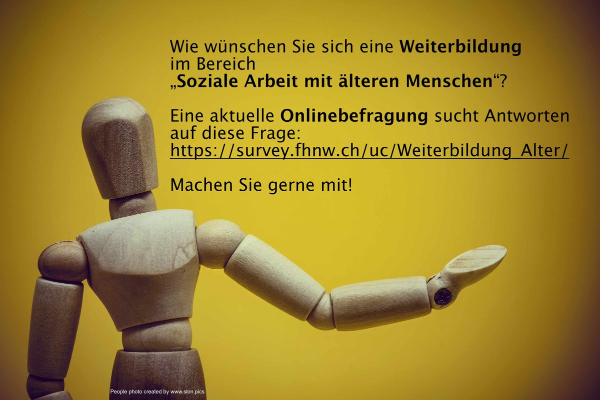 Wie sollte eine Weiterbildung im Bereich der sozialen Arbeit mit älteren Menschen für Sie aussehen?
Machen Sie gerne an der aktuellen Onlinebefragung der @hsaFHNW <a href="/FHNW/">Fachhochschule Nordwestschweiz FHNW</a> mit:
survey.fhnw.ch/uc/Weiterbildu…