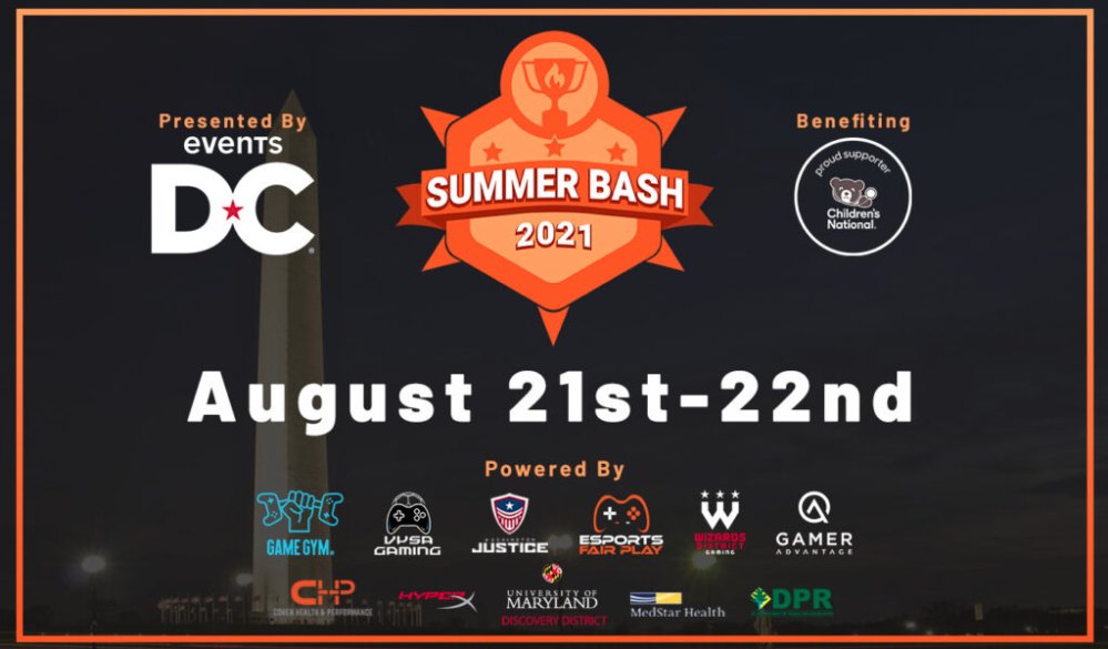 Mark your calendar, because the #DMVSummerBash21 is right around the corner - August 21 &amp; 22!
Join your local community for a two-day celebration of esports and gaming, featuring:

✅ Guest speakers
✅ Tournaments
✅ Giveaways

ALL FREE. Current details: ow.ly/e0nP50Fylmm