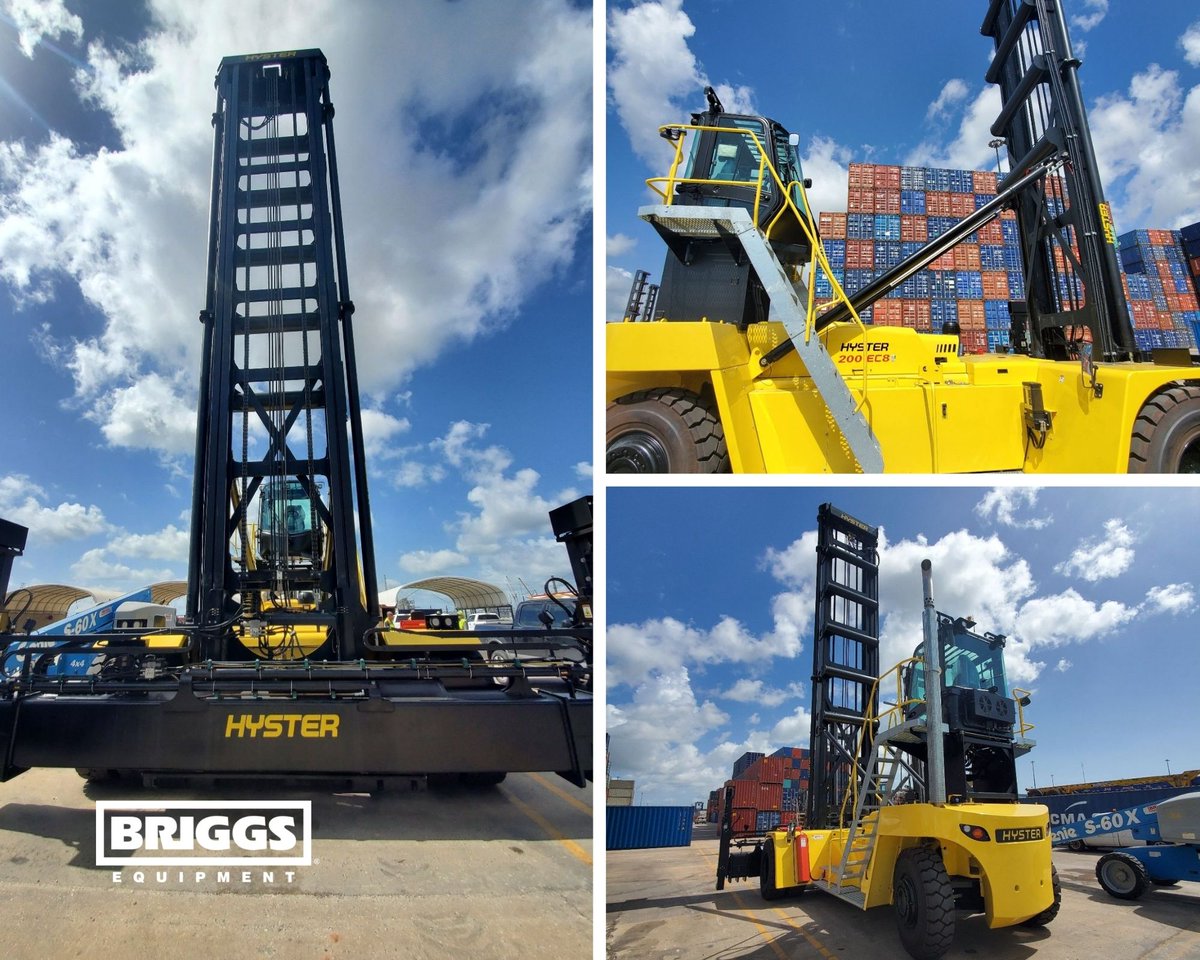 BriggsIS_'s tweet photo. A big day in Houston - Trenton Davis delivered a new 8 high Hyster Empty Container handler. With imports at an all time high &amp; port space being a premium, going up for our customer was the only option. #containershipping #BEdelivery #materialhandling https://t.co/fKvESfyfHr