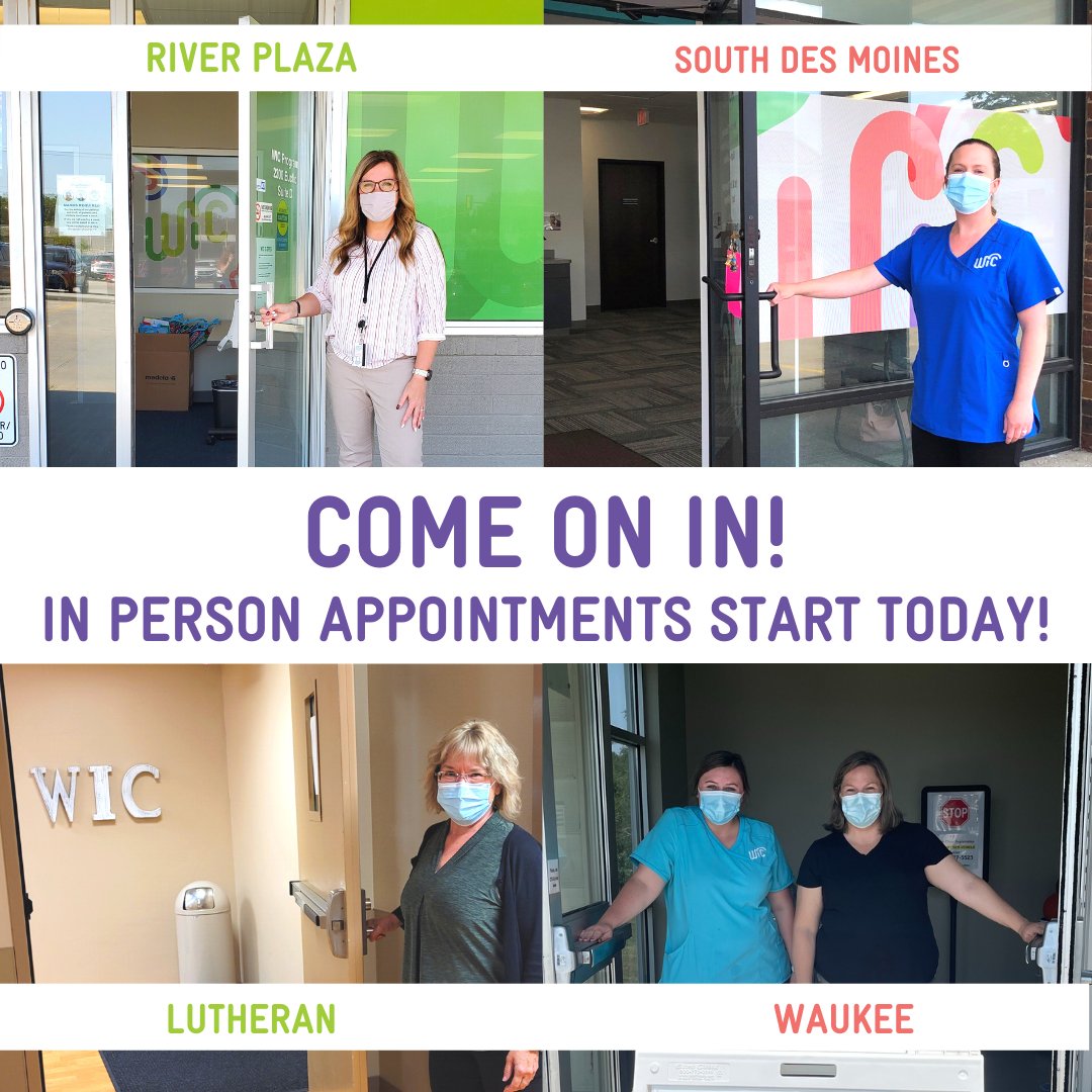 WIC's doors are open! We are extremely excited to see WIC families in person again!

For the safety of staff and other families, we do request that all participants, ages 2 years and older, to wear a mask. Mask will be provided, if needed.