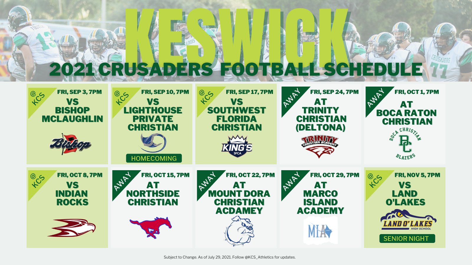 Keswick Athletics on Twitter "🚨 Schedule Update 🏈 2021 Keswick