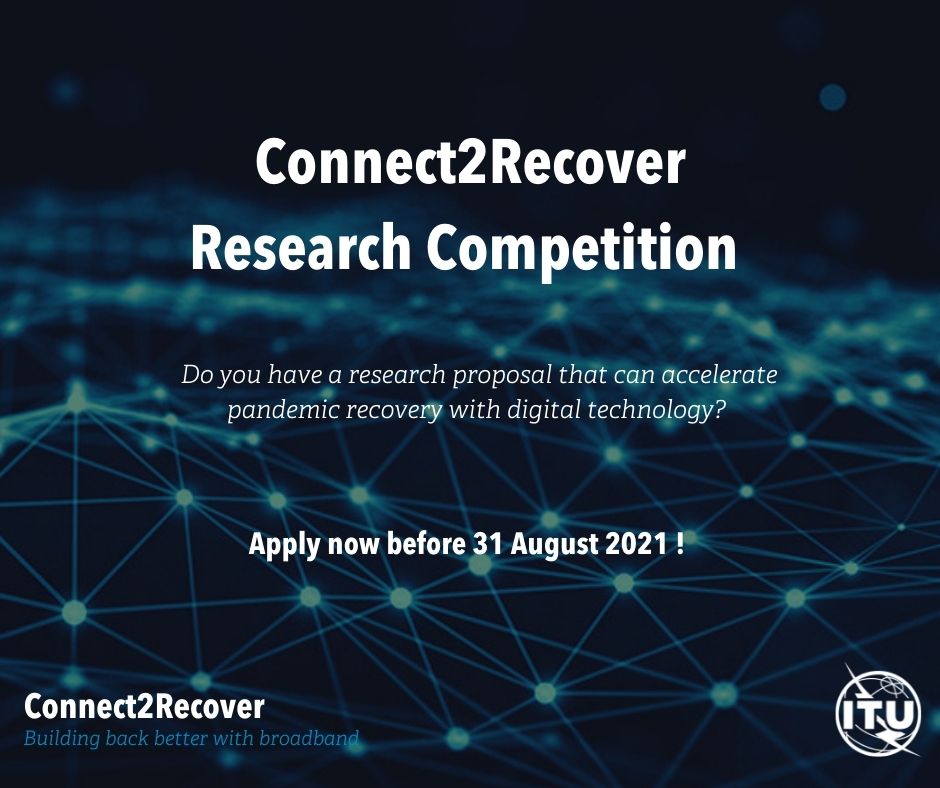 promo visual for the Connect2Recover research competition.
Do you have a research proposal that can accelerate pandemic recovery with digital technology?  Apply now before 31 August