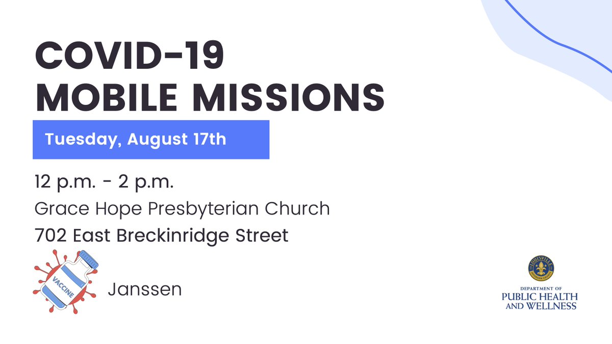 Grace Hope Presbyterian Church is hosting a free COVID-19 vaccination event on Tuesday, August 17th from 12pm to 2pm.
