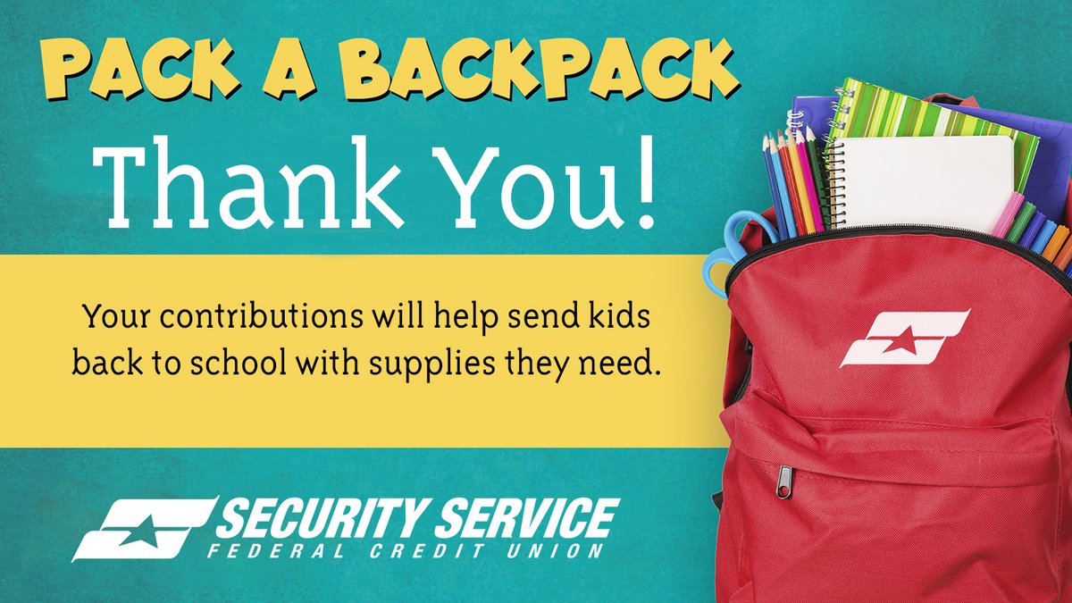 SSFCU's tweet photo. Thank you to the #SSFCU members and partners for making #PackABackpack a success. Your contributions will help fill student backpacks with school supplies they need for the upcoming year. https://t.co/SOuv2mkmGk