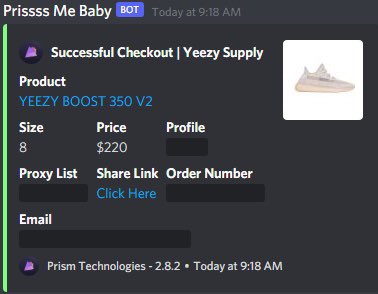 BotmanSpliff (@btl_kicks) on Twitter photo LFG!!! Been up for hours... at least it wasn’t for nothing... 😬
s/o
CG:<a href="/SoleSocietyVIP/">SoleSociety</a> <a href="/CarbonMonitors/">Andy</a> @Cracked_FnF <a href="/notify/">Notify</a> <a href="/polarchefs/">Polar Chefs</a>
S:<a href="/sole_servers/">Sole_Servers</a>
P:<a href="/BisonProxies/">BisonProxies</a>
B:<a href="/PrismAIO/">Prism</a> LFG!!! Been up for hours... at least it wasn’t for nothing... 😬
s/o
CG:<a href="/SoleSocietyVIP/">SoleSociety</a> <a href="/CarbonMonitors/">Andy</a> @Cracked_FnF <a href="/notify/">Notify</a> <a href="/polarchefs/">Polar Chefs</a>
S:<a href="/sole_servers/">Sole_Servers</a>
P:<a href="/BisonProxies/">BisonProxies</a>
B:<a href="/PrismAIO/">Prism</a>