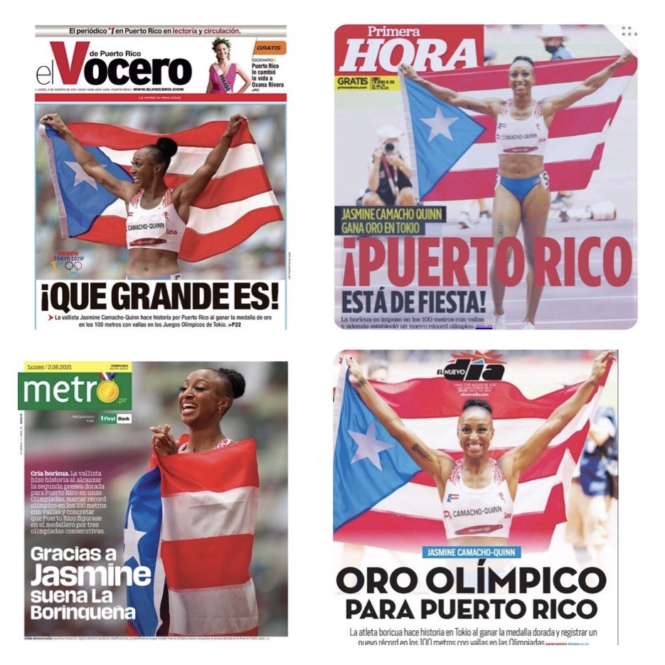 Puerto Rican newspapers celebrate Jasmine Camacho-Quinn’s historic #Olympics win 🏅💪🏾🇵🇷👏🏾