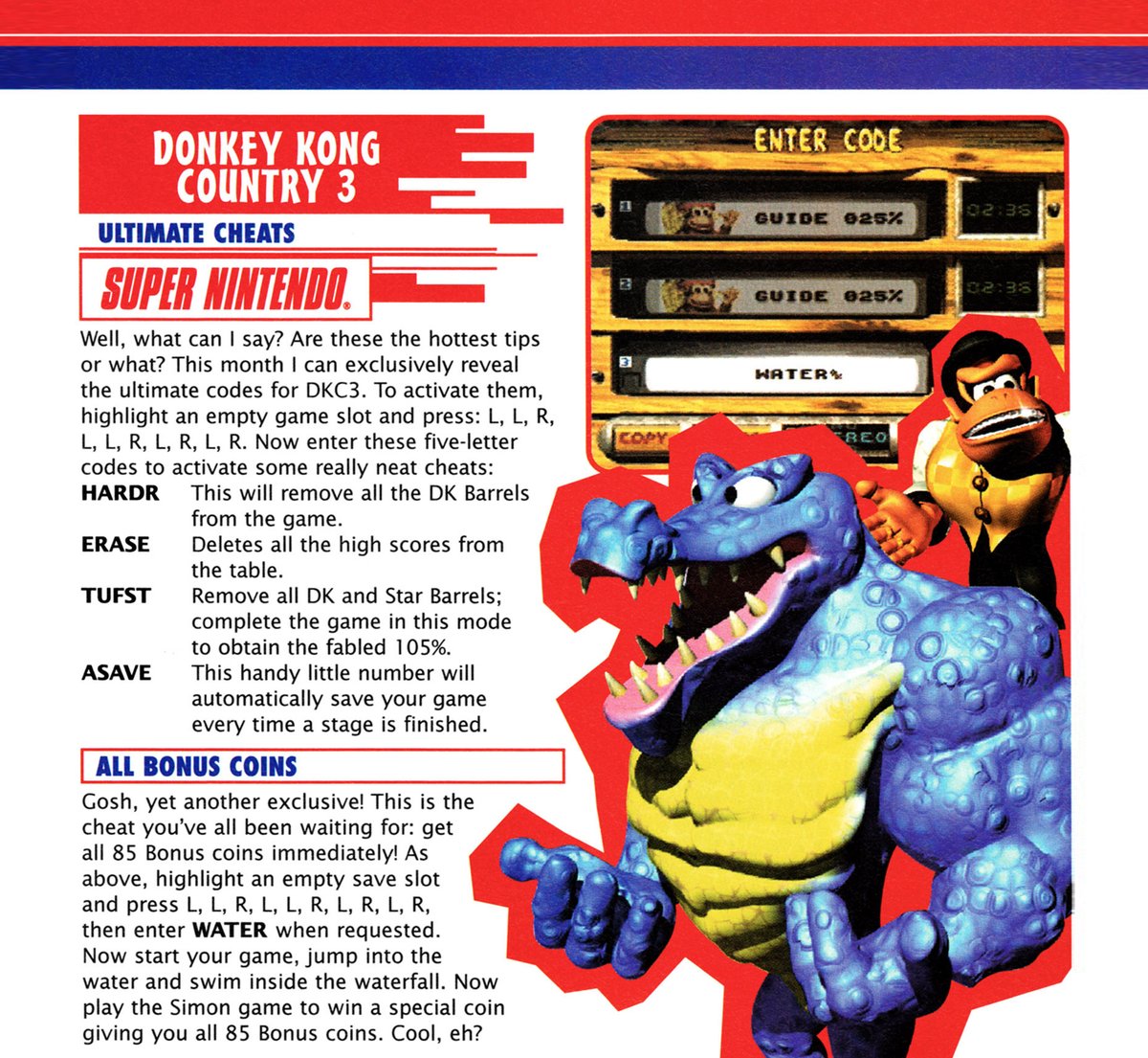 Donkey Kong Country 3, Ultimate Cheats
