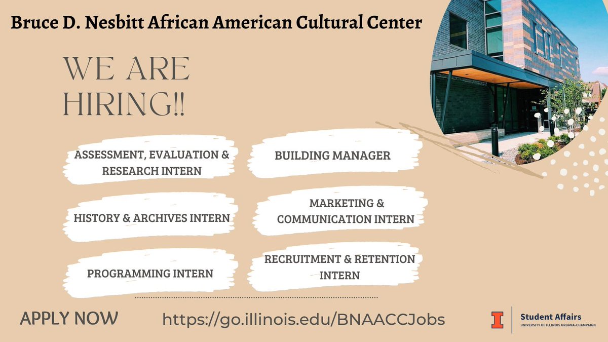 bnaacc_illinois's tweet photo. WE ARE HIRING!

⭐️Do you have work study? 
⭐️Are you committed to supporting the holistic collegiate experience of Black students across the diaspora?

 YES? , then apply to be a BNAACC Intern today! Application closes 8/8 @ 11:59 PM!

https://t.co/WgJDZHU6Tn https://t.co/IUTFTtc8O9
