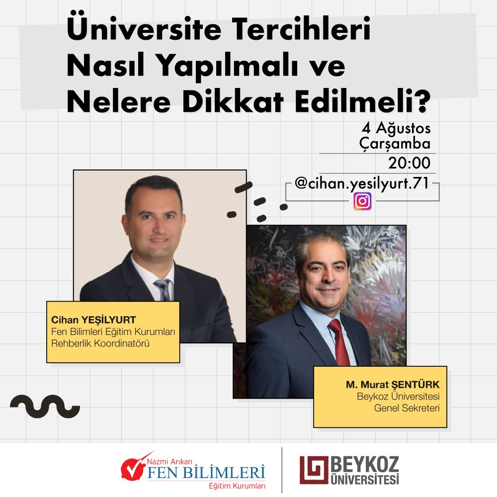 Beykoz Üniversitesi Genel Sekreteri M. Murat Şentürk, Fen Bilimleri Eğitim Kurumları Rehberlik Koordinatörü Cihan Yeşilyurt ile 4 Ağustos Çarşamba Günü Saat 20:00’de Instagram canlı yayında bir araya gelecek.🤳

#SeniBekliyoruz #BeykozÜniversitesi #Tercih2021