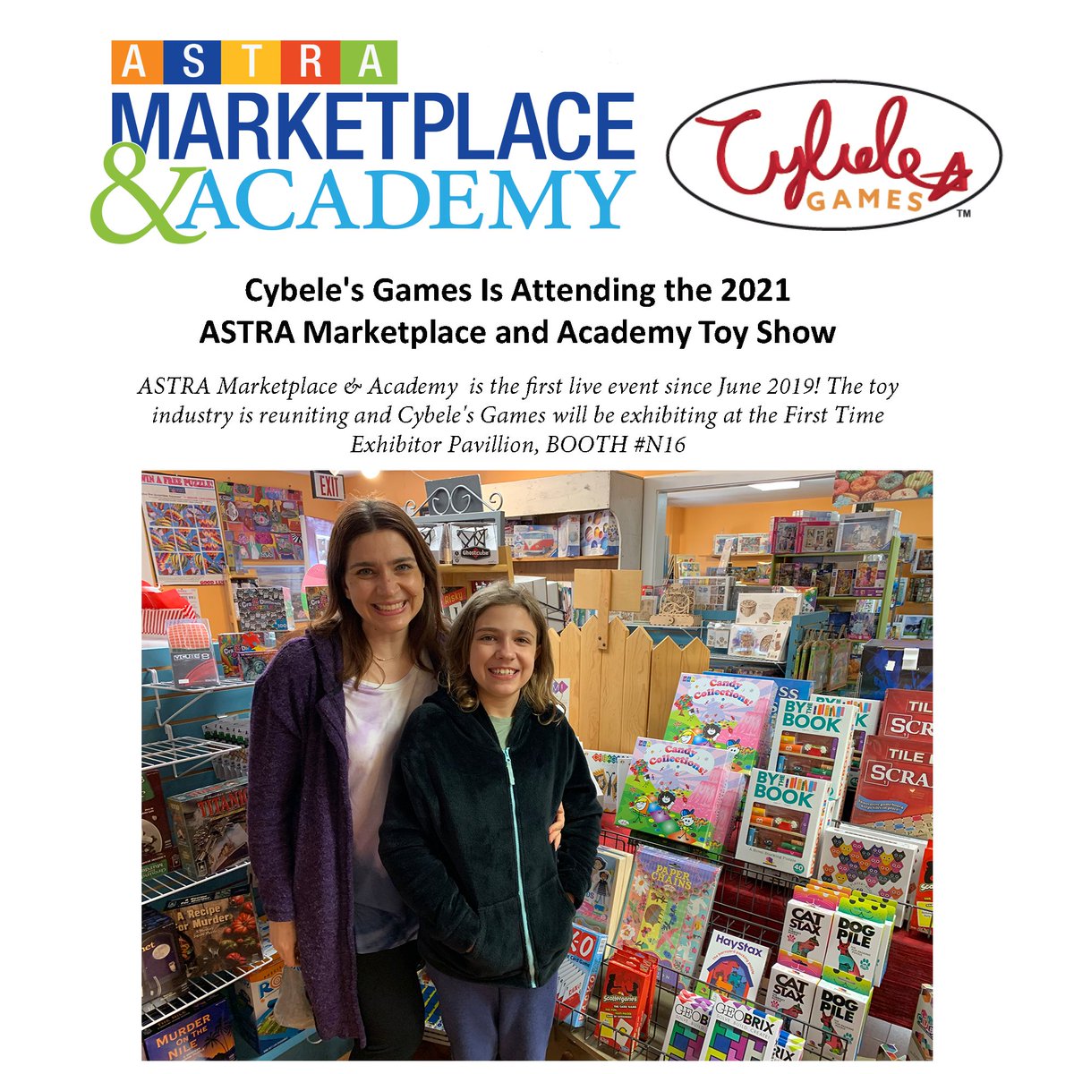 Cybele's Games will be attending their first IN PERSON Toy Show: The ASTRA Marketplace and Academy, August 5-8!  We hope to see you there. Come by Booth #N16. We would love to meet you.
#cybelesgames #astratoy2021 #minneapolis
