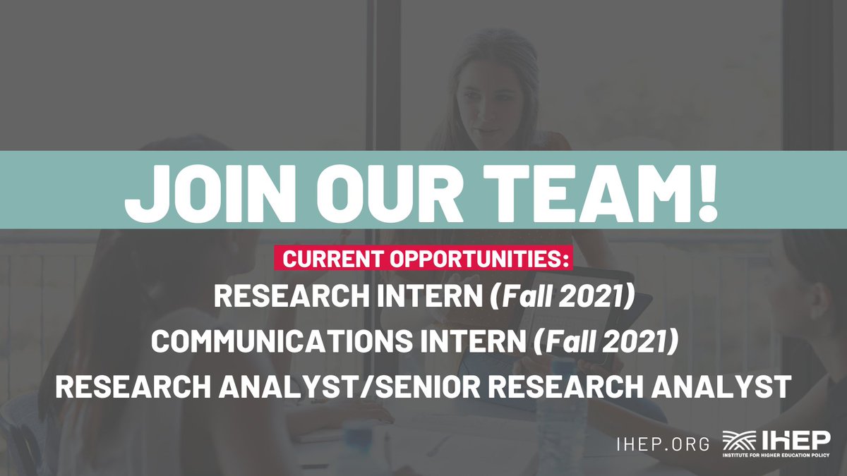 We are hiring!

Join a team committed to promoting access and success in #highered. We are seeking a research analyst/senior research analyst, a research intern, and a communication intern to add to our team. 

Interested? Learn more: lght.ly/0hahcl