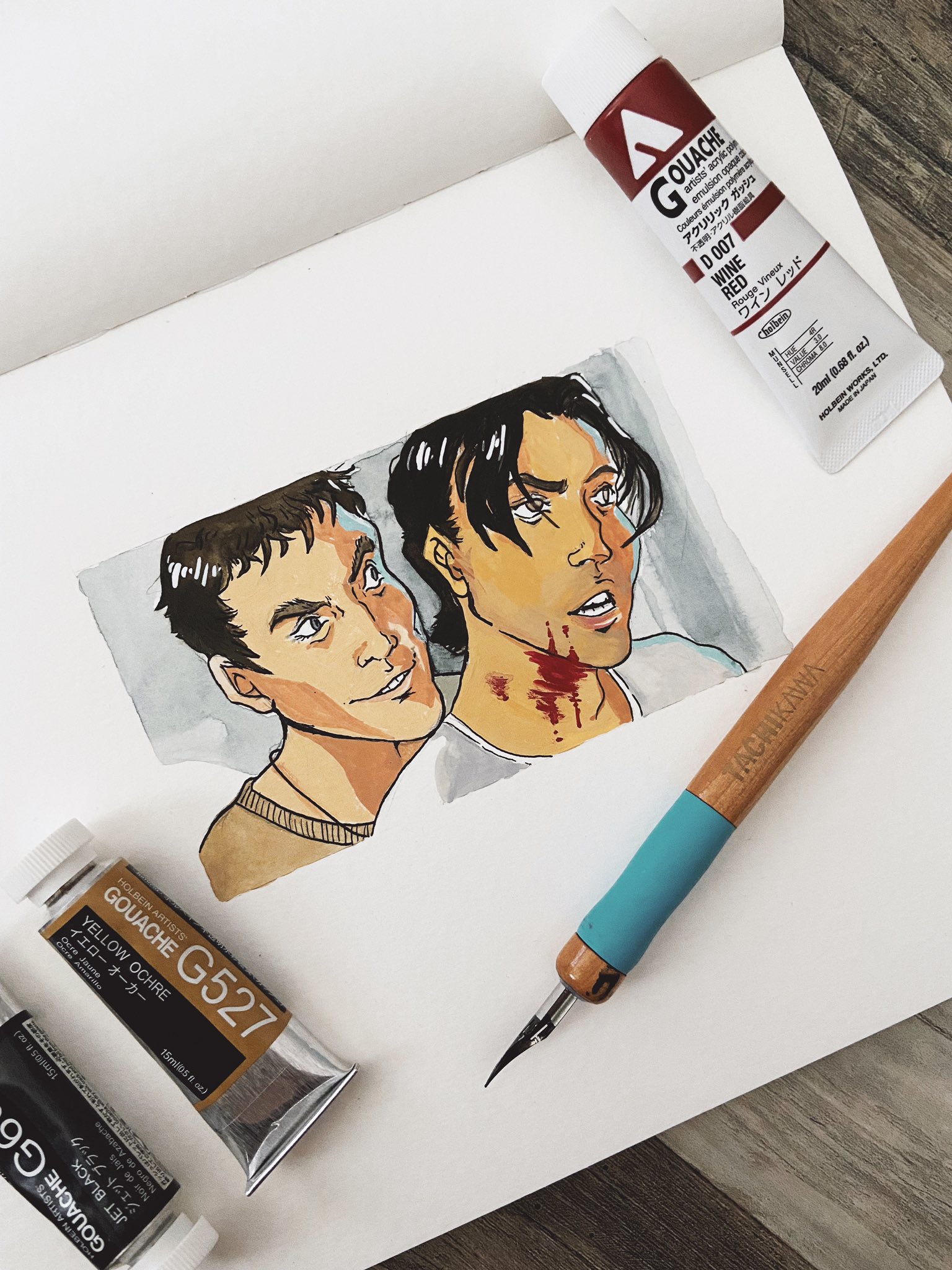 A screencap study to help me practice painting. Stu and Billy from Scream  (also happy birthday to Wes Craven) 