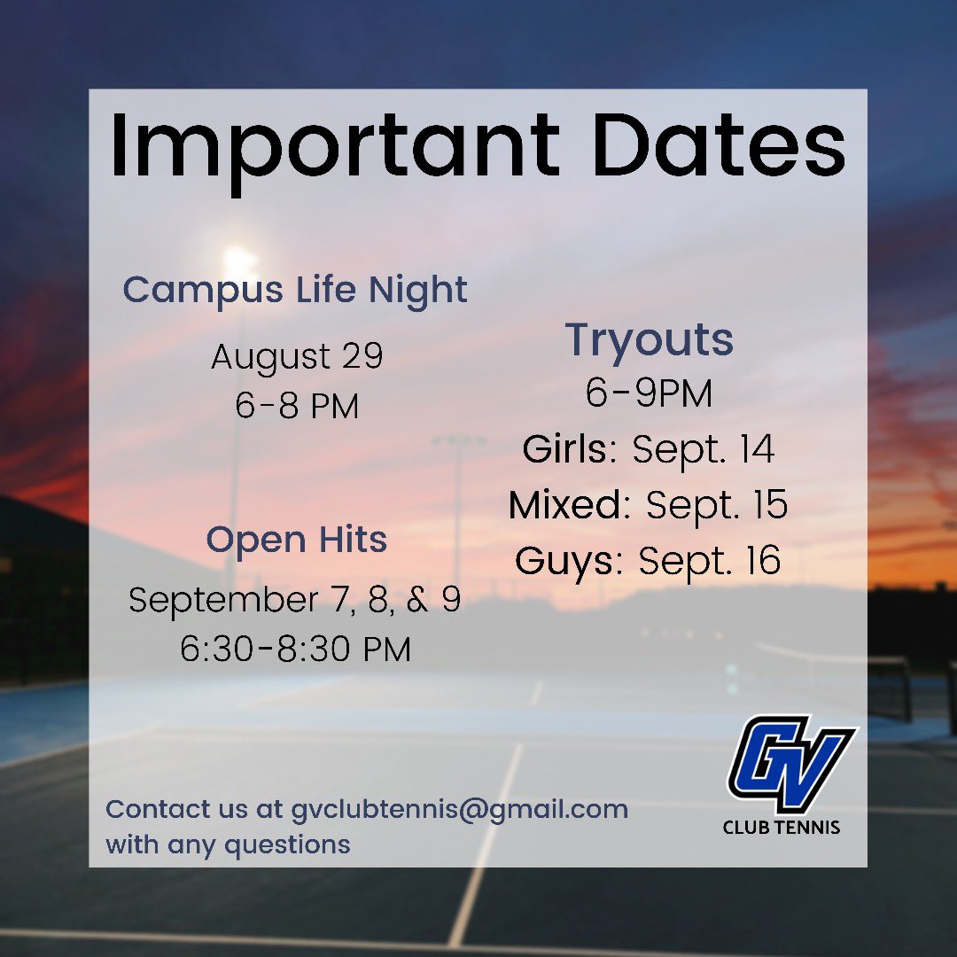 GV_ClubTennis's tweet photo. The info we’ve all been waiting for!! Can’t wait to see you guys on the court soon :) https://t.co/L82crLDOP6