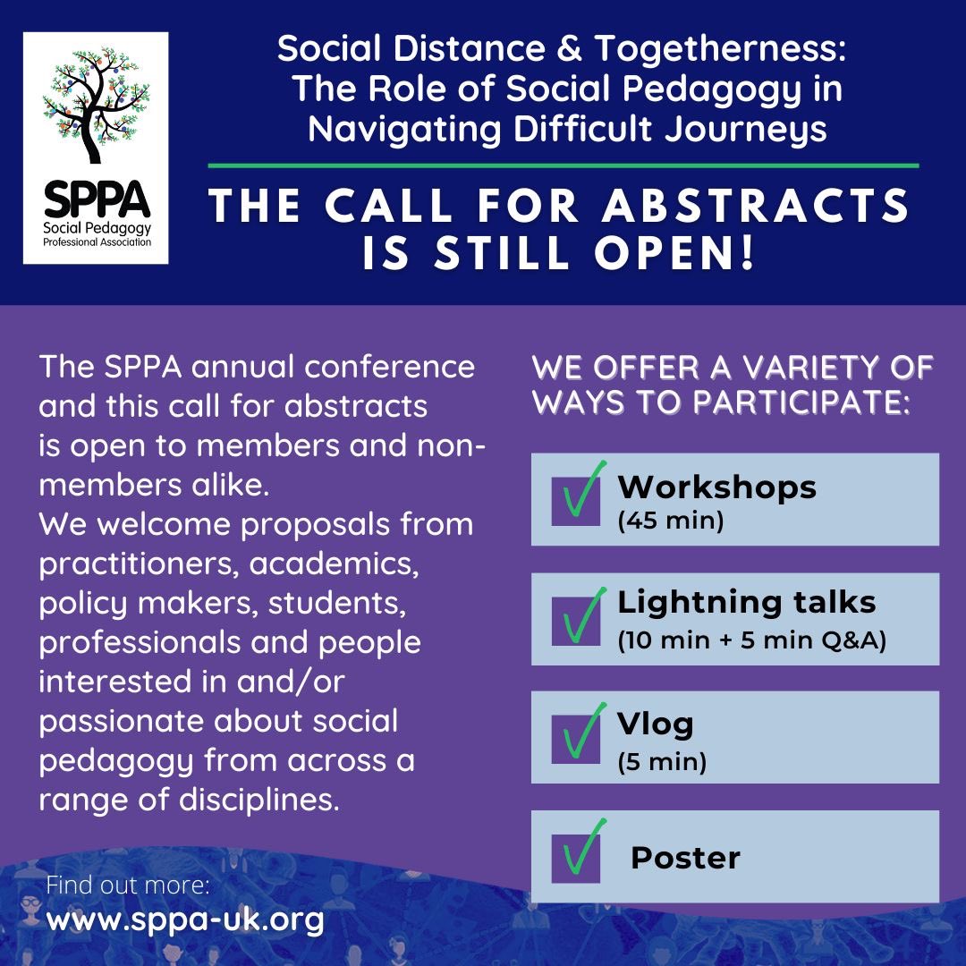 SPPA annual conference is taking place on September 9th! Our call for abstracts remains open! We would love to hear from you…sppa-uk.org/upcomingevents…
#socialpedagogy #conference #socialcare #earlychildhoodeducation #socialpedagog #togetherness #sppa_uk
