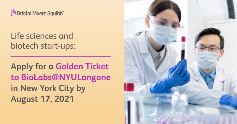 ScienceAtBMS's tweet photo. Part of a #lifesciences or #biotech #startup looking to advance your science? Learn about our Golden Ticket Contests at @BioLabsNY (NY), @LabCentral (MA) and @MBiolabs (CA).