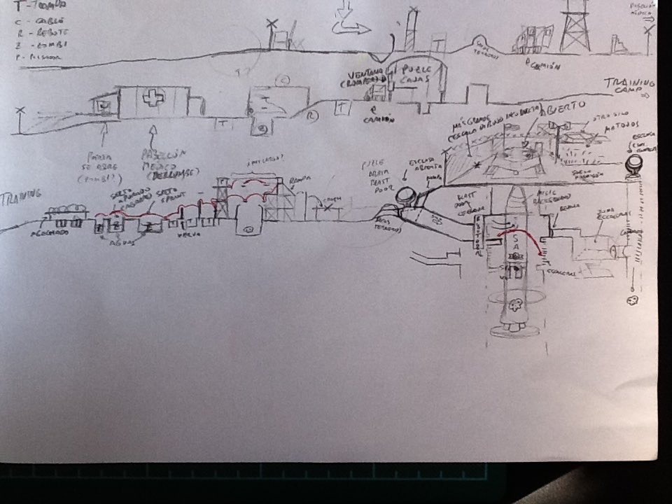 don_raul's tweet image. Cleaning up old stuff I found the original layout I drew for Fort Lawton @DeadlightGame⁩. Of course the real thing has no ICBM silos but hey, no 1986 apocalyptic scenario would be Ike-free! I still use pen&amp;amp;paper even with the tablet #gamedev #leveldesign #Deadlight #FortLawton