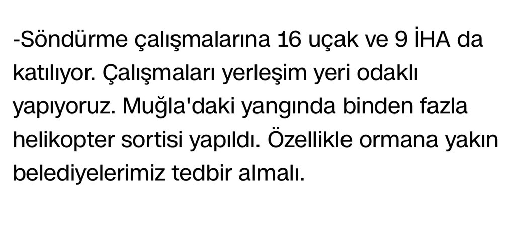 <a href="/vekilince/">Muharrem İNCE</a> Birisi beni aydınlatsın lütfen. 16 uçak çalışmalara katılıyorsa. Faal olarak devam eden 9 yangından, 7 tanesine iki uçak, 2 tanesine, 1 uçak düşmesi gerekmiyor mu ? Sabahtan bu yana Marmaris, milas, Isparta, Bodrum uçak bekliyor ve uçak olmadığını söylüyorlar. Bu uçaklar nerede ?