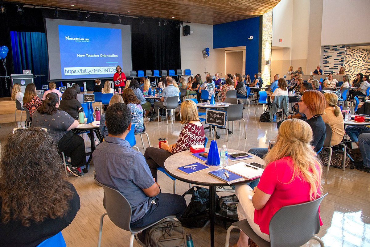 MidlothianISD's tweet photo. Welcome, new teachers and staff members! We are excited to have you here, and we cannot wait to kick off the new school year together. Special thank you to Methodist Midlothian Medical Center for sponsoring breakfast today! #MISDProud https://t.co/8J5W1meyAF