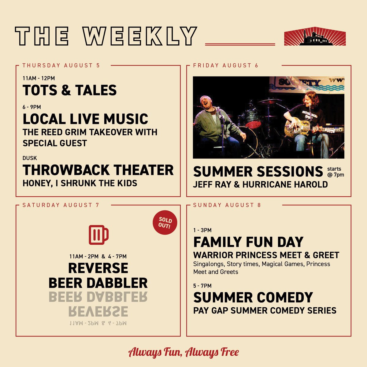 The Weekly just dropped! Check out all of the events happening at Keg and Case 8/5-8/8 and for full details, visit kegandcase.com/events!