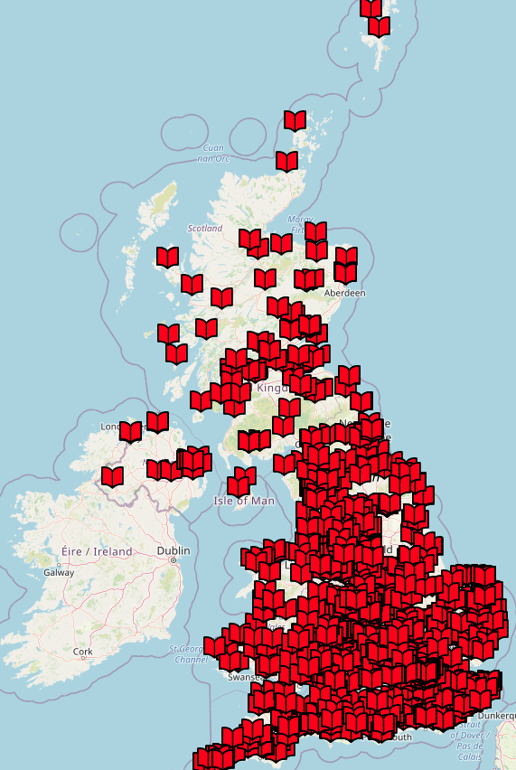 Glad to report that, post-lockdowns, there are still a few secondhand bookshops left in the UK. thebookguide.info/bookshops/map.…