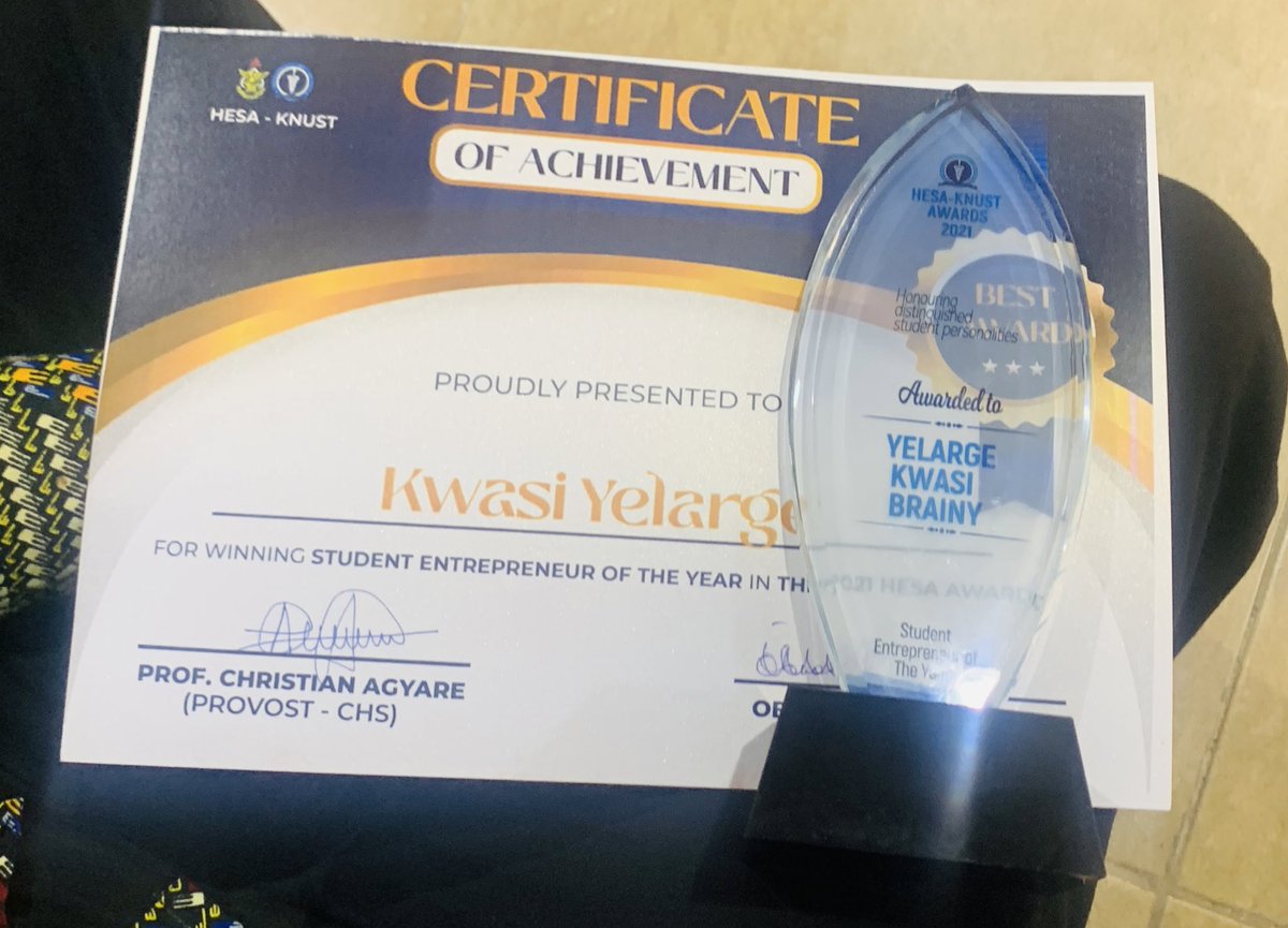 KNUST_Live's tweet photo. Awards Presentation.
Entrepreneur of the Year.
Master Kwasi Yelarge.
#KNUSTLive. #HESAWeek21 https://t.co/H0LCvHLn3H