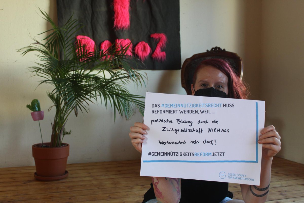 DemoZ_LB's tweet image. Das #gemeinnützigkeitsrecht
muss Reformiert werden, weil politische Bildung durch die Zivilgesellschaft NIEMALS werteneutral sein darf!
#gemeinnützigkeitsreformJetzt
#gemeinnützig #shrinkingSpaces
#haltungBleibtGemeinnützig
